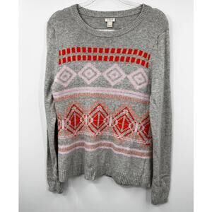 J. Crew Sweater Womens Pullover Fair Isle Long Sleeve‎ Heather Gray Size L